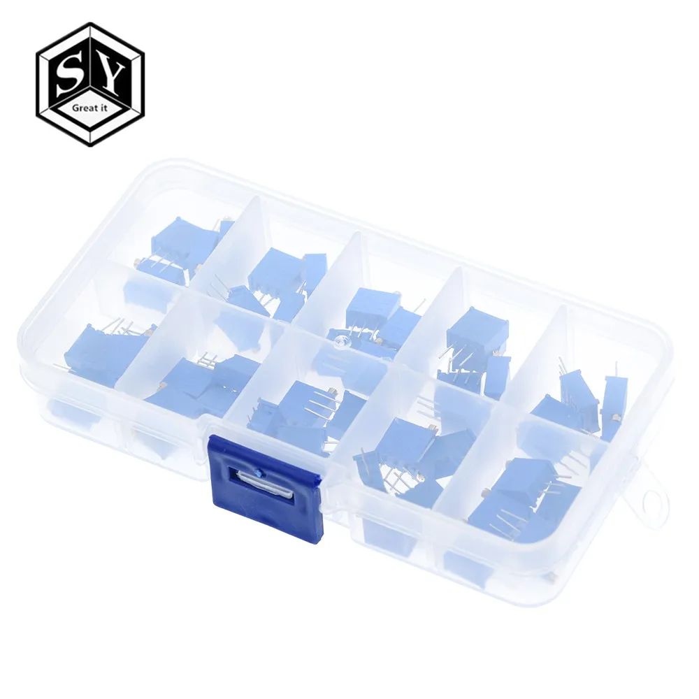 50PCS 3296W Multiturn Trimmer Potentiometer Kit High Precision 3296 Variable Resistor 500R 1K 2K 5K 10K 20K 50K 100K 200K 1M
50PCS 3296W Multiturn Trimmer Potentiometer Kit High Precision 3296 Variable Resistor 500R 1K 2K 5K 10K 20K 50K 100K 200K 1M