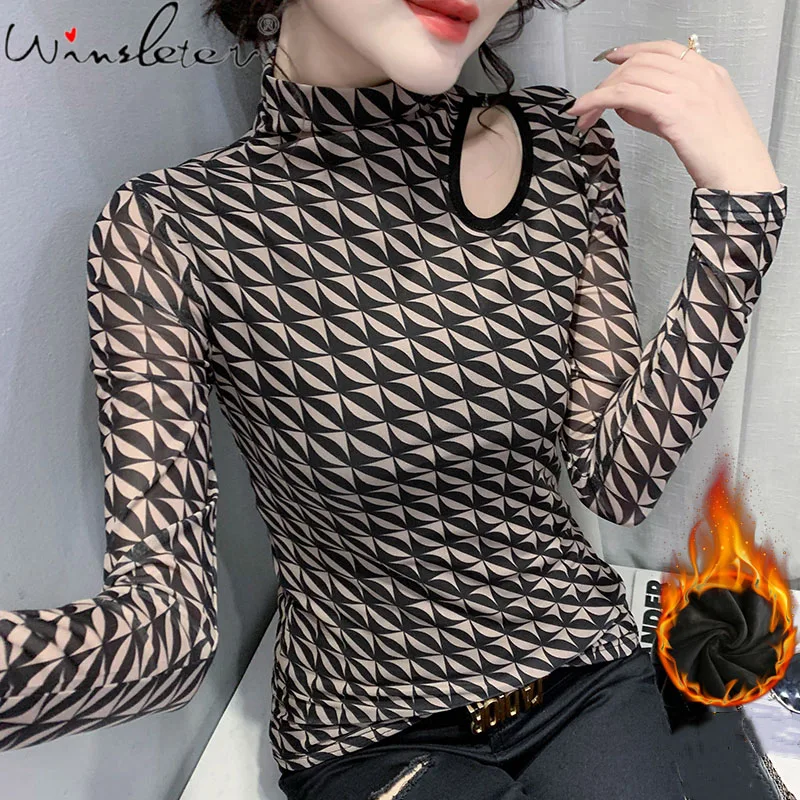 MadBlack Fall Winter European Style Lady T-Shirt Chic Mock Neck Mesh Print Hollow Out Tops With Fleece Long Sleeve Tees T1N903A
MadBlack Fall Winter European Style Lady T-Shirt Chic Mock Neck Mesh Print Hollow Out Tops With Fleece Long Sleeve Tees T1N903A