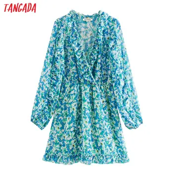 Tangada women blue floral print ruffles dress v neck long sleeve 2020 summer females mini dresses vestidos XN467
Tangada women blue floral print ruffles dress v neck long sleeve 2020 summer females mini dresses vestidos XN467