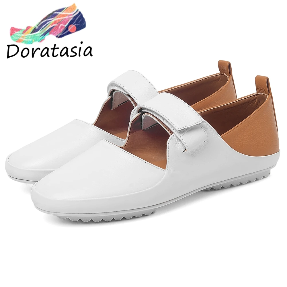 DORATASIA New Fashion Girl Shallow Spring Flats Women Hook Loop Genuine Leather Flats Women 2020 Mixed Colors Casual Shoes Woman