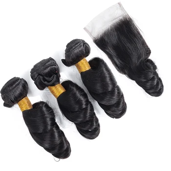 Indian Hair Loose Wave Bundles With Lace Closure Curly Human Hair Bundles With Closure Non Remy Human Hair Weave Extension 
Indian Hair Loose Wave Bundles With Lace Closure Curly Human Hair Bundles With Closure Non Remy Human Hair Weave Extension