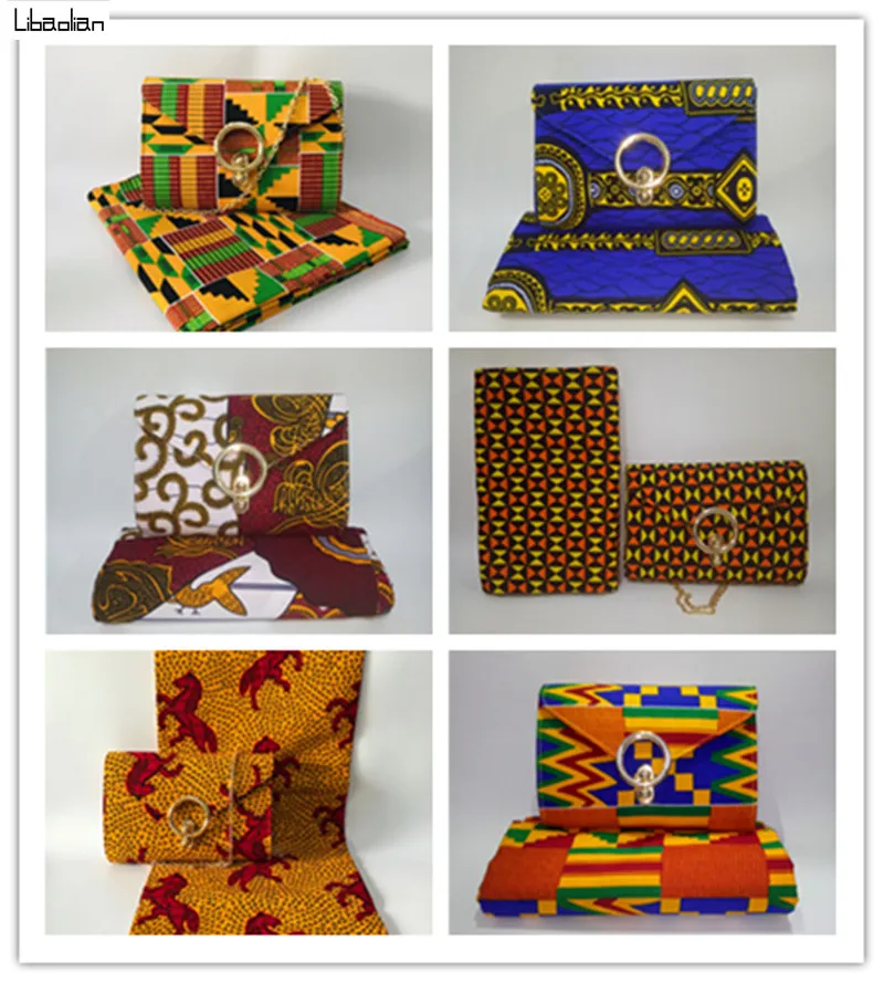 

Elegant Ankara wax prints kente style women handbag matching 6yards cotton material for cloth hot selling shoes sets 36-43 97-30