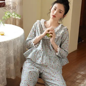 Women Spring Korean Sweet Cotton Long-sleeved Student Pajamas Loungewear Sexy Printing Home Clothes Loose Round Neck Sleepwear
Women Spring Korean Sweet Cotton Long-sleeved Student Pajamas Loungewear Sexy Printing Home Clothes Loose Round Neck Sleepwear
