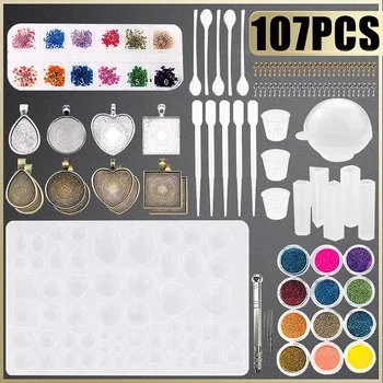 107pcs/set Silicone Casting Molds DIY Crystal Resin Tool Set with Drill Pendant Mold For Jewelry Bracelet Craft Making
107pcs/set Silicone Casting Molds DIY Crystal Resin Tool Set with Drill Pendant Mold For Jewelry Bracelet Craft Making