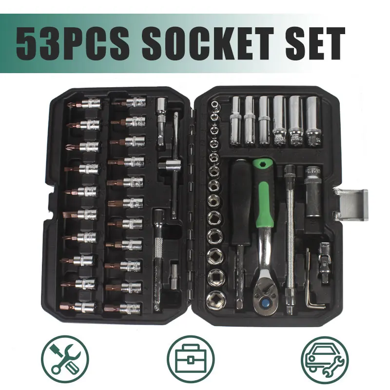 YITOK 1/4" 53pcs Socket Tools Set Professional Mechanic Tools for Car Bicycle Repairing In A Case Multifunctional Household Set
YITOK 1/4" 53pcs Socket Tools Set Professional Mechanic Tools for Car Bicycle Repairing In A Case Multifunctional Household Set