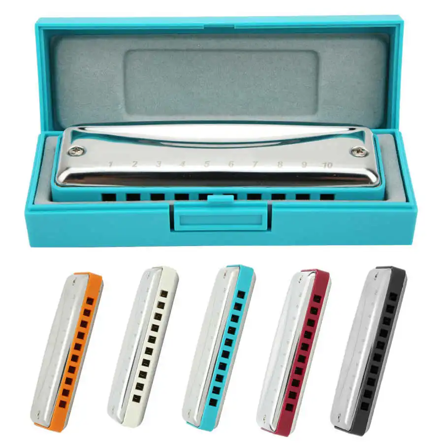 Blues Harmonica 10-Hole Mouthorgan Ab/F/G/Eb/Db Key Portable Wind Instrument High Gloss Waterproof Blues Harmonica
