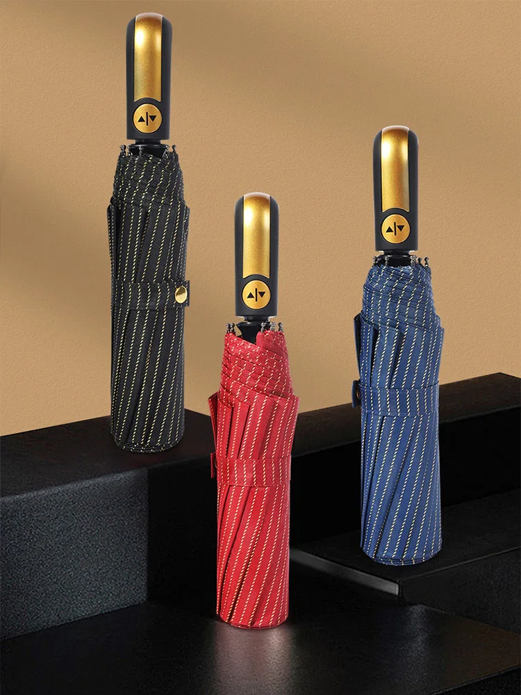 Big Tri-fold Golden Striped Windproof Umbrella Men With Double Automatic Handle Men's Rain Umbrella Luxury Paraguas Parapluie
Big Tri-fold Golden Striped Windproof Umbrella Men With Double Automatic Handle Men's Rain Umbrella Luxury Paraguas Parapluie