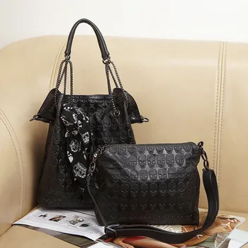 2pcs/Sets Fashion Skull Women Handbag Chain Shoulder Bag Tote Purse Leather Crossbody Bag With Silk Female Black Handbags
2pcs/Sets Fashion Skull Women Handbag Chain Shoulder Bag Tote Purse Leather Crossbody Bag With Silk Female Black Handbags