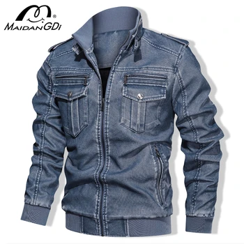 

MAIDANGDI Men's PU Leather Jacket New 2020 Winter Locomotive Baseball Suit Coat Large Size Clothes