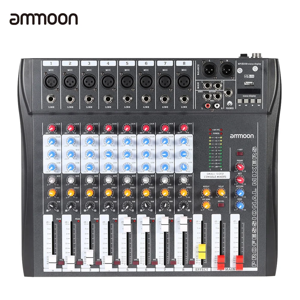 ammoon CT80S-USB 8 Channel Digtal Mic Line Audio Mixing Mixer Console with 48V Phantom Power for Recording DJ Stage Karaoke
ammoon CT80S-USB 8 Channel Digtal Mic Line Audio Mixing Mixer Console with 48V Phantom Power for Recording DJ Stage Karaoke