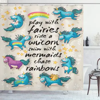 Cartoon Shower Curtain, Mythical Unicorns with Stars and Rainbow Creature Kids Theme Print, Cloth Fabric Bathroom Decor Set with
Cartoon Shower Curtain, Mythical Unicorns with Stars and Rainbow Creature Kids Theme Print, Cloth Fabric Bathroom Decor Set with