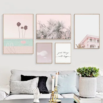 Pink Tree Cloud Palm Leaf House Landscape Wall Art Canvas Painting Nordic Posters And Prints Wall Pictures For Living Room Decor
Pink Tree Cloud Palm Leaf House Landscape Wall Art Canvas Painting Nordic Posters And Prints Wall Pictures For Living Room Decor