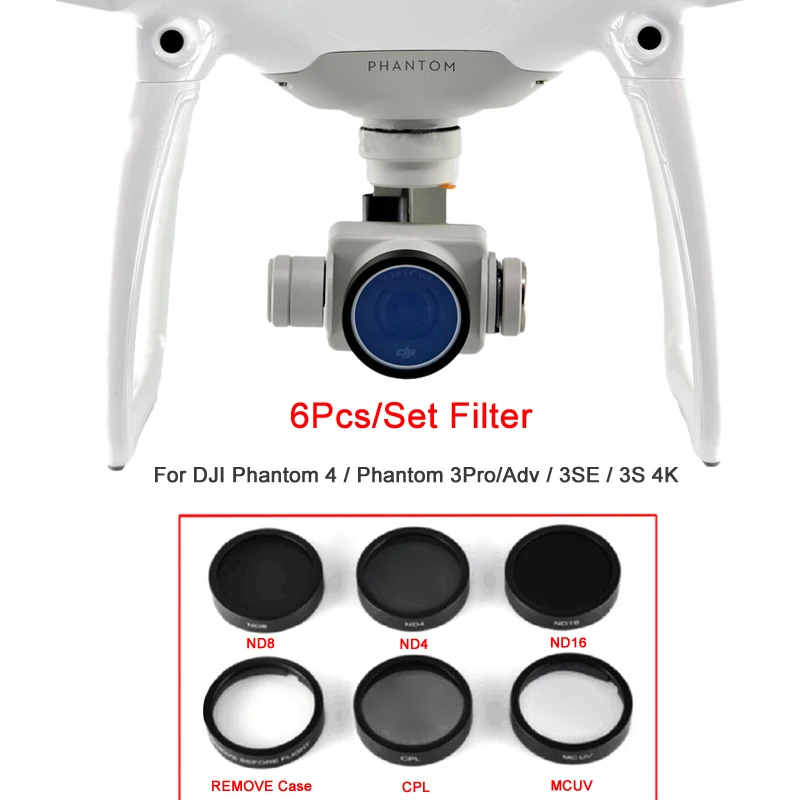6 pcs/Set Camera Lens UV+CPL+ND4/8/16 Filter Protect for DJI 3pro, 3se, 3 4k, Phantom 4 3s
6 pcs/Set Camera Lens UV+CPL+ND4/8/16 Filter Protect for DJI 3pro, 3se, 3 4k, Phantom 4 3s