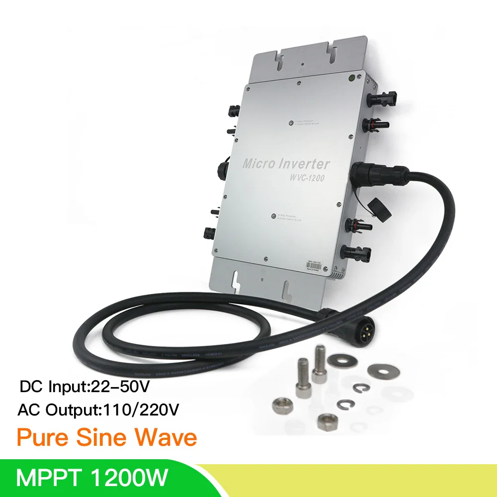 Home Micro 1200W Solar On grid Tie Inverter MPPT Pure Sine Wave 22-50VDC 110/220VAC 50/60HZ Auto Match for 4*300W Solar Panel
Home Micro 1200W Solar On grid Tie Inverter MPPT Pure Sine Wave 22-50VDC 110/220VAC 50/60HZ Auto Match for 4*300W Solar Panel