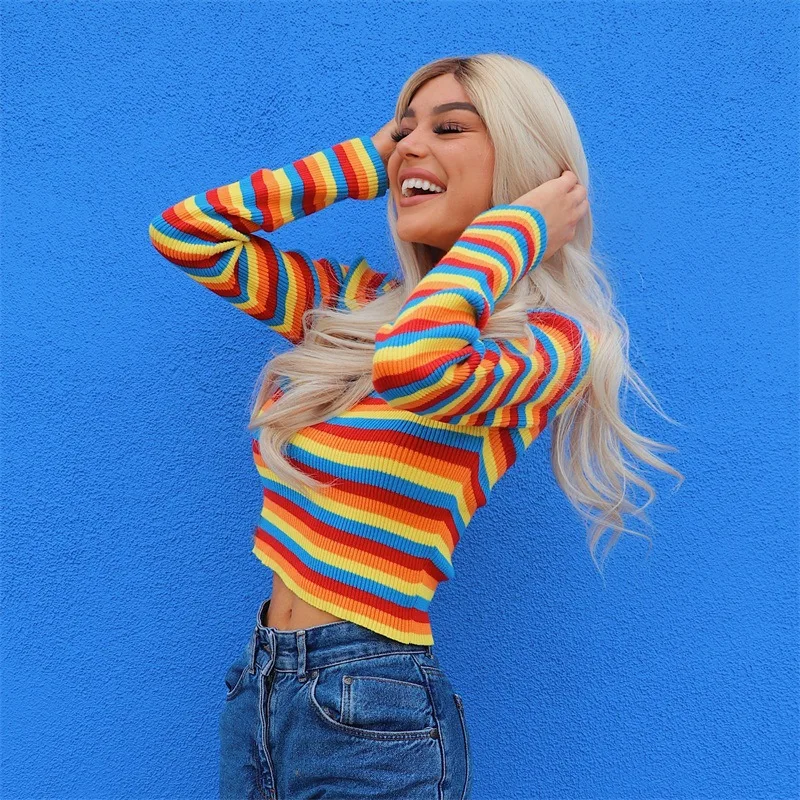 2020 spring-style long-sleeve color stripe slim matching pullover Turtleneck base sweater woman
2020 spring-style long-sleeve color stripe slim matching pullover Turtleneck base sweater woman