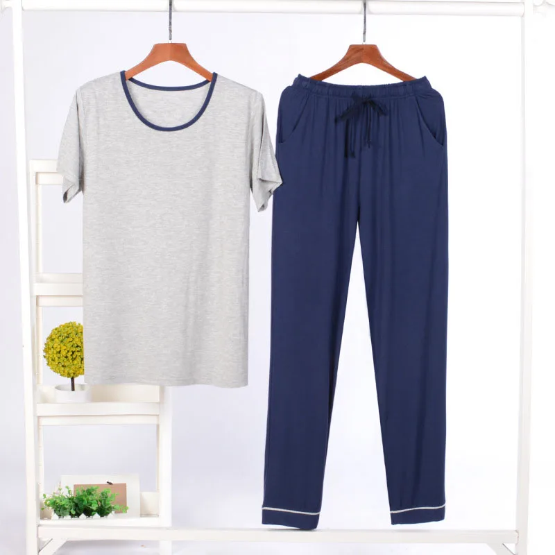 Summer Autumn Men Modal 2 PCs Sets Pijamas Solid Thin Loose Outer Short Sleeve Round Neck Trousers Nightwear Home Wear for Men
Summer Autumn Men Modal 2 PCs Sets Pijamas Solid Thin Loose Outer Short Sleeve Round Neck Trousers Nightwear Home Wear for Men