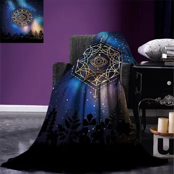 Sacred Geometry Throw Blanket Hexagon Form with the Eye Icon in the Centre on Starry Night Mystic Image Warm Blanket for Bed