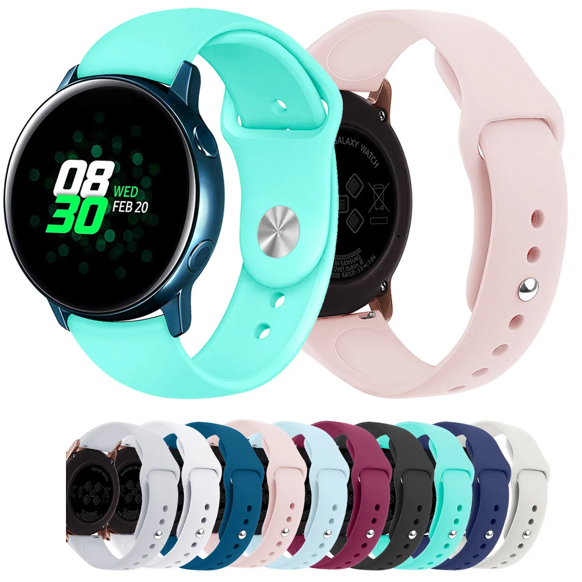 Ремешок силиконовый для наручных часов браслет Samsung Galaxy Watch Active 42 мм Gear Sport S2 Garmin