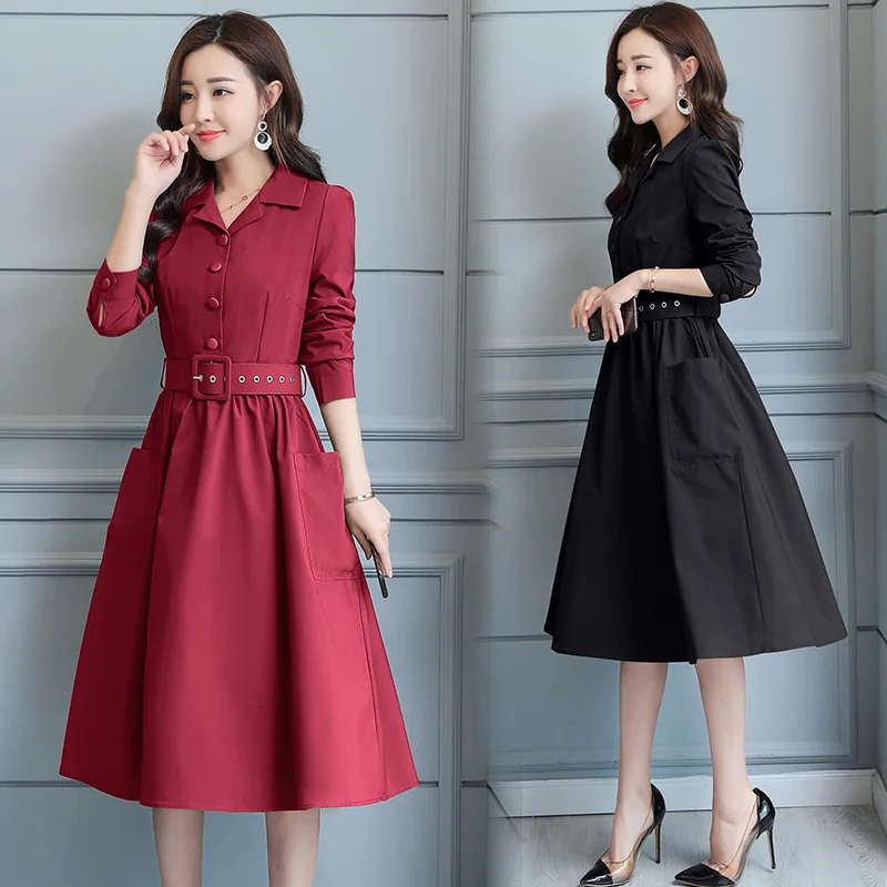 Dress Women's 2018 Autumn New Style Fold-down Collar Waist Hugging Casual Mid-length Elegant Love Lace-up Laziness-Style feng yi
Dress Women's 2018 Autumn New Style Fold-down Collar Waist Hugging Casual Mid-length Elegant Love Lace-up Laziness-Style feng yi