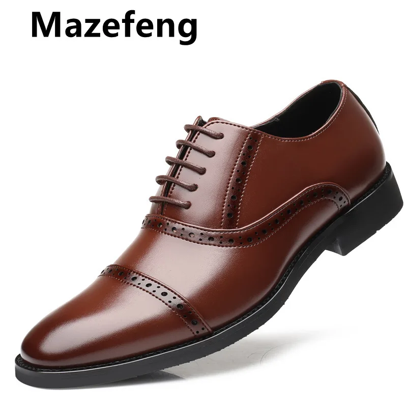 

Mazefeng Brand Men Leather Formal Business Shoes Male Office Work Flat Shoes Oxford Breathable Party Wedding Anniversary Shoes