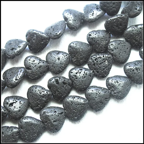 

25PCS Natural Lava Stone Heart Shape Black Beads Strings Size 16MM For Women Bracelets Making Hot Selling Volcano Beads