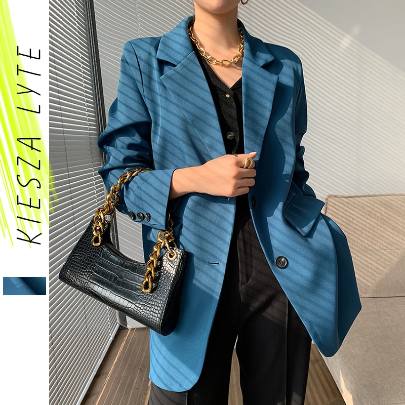 Blue Suit Jacket Woman Solid Long Sleeve Casual Spring Autumn Korean Style British Notched Blazer Jackets Feminino | Женская одежда