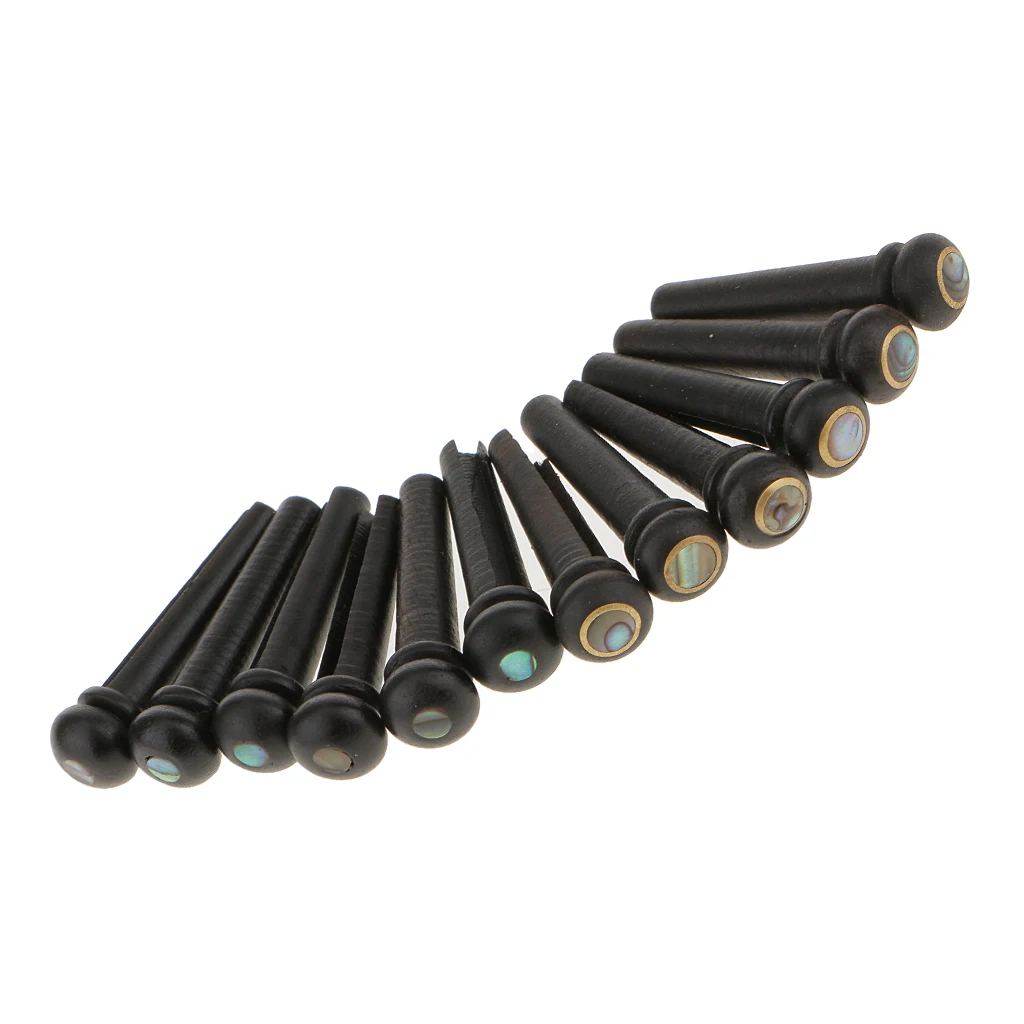 12 Ebony Wood Abalone Shell Bridge Pins Acoustic Guitar String Pegs Pin Set 12 Ebony Wood Abalone Shell Bridge Pins Acoustic Guitar String Pegs Pin Set
