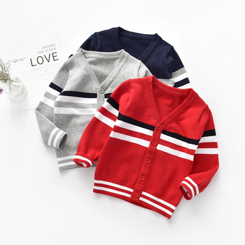 

A Generation of Fat 2019 Autumn And Winter New Style BOY'S Knitted Sweater Cardigan Baby Stripes Cardigan Sweater Coat Pure Cott