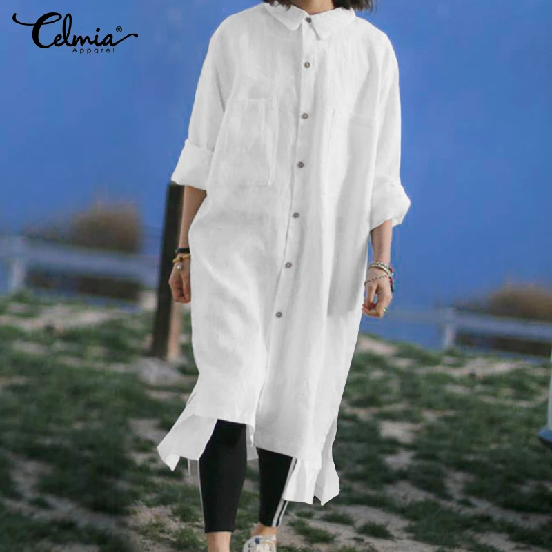 Women Retro Cotton Asymmetrical Midi Dress 2019 Celmia Autumn Lapel Long Sleeve Buttons Casual Loose Shirt Dresses Plus Size 5XL
Women Retro Cotton Asymmetrical Midi Dress 2019 Celmia Autumn Lapel Long Sleeve Buttons Casual Loose Shirt Dresses Plus Size 5XL