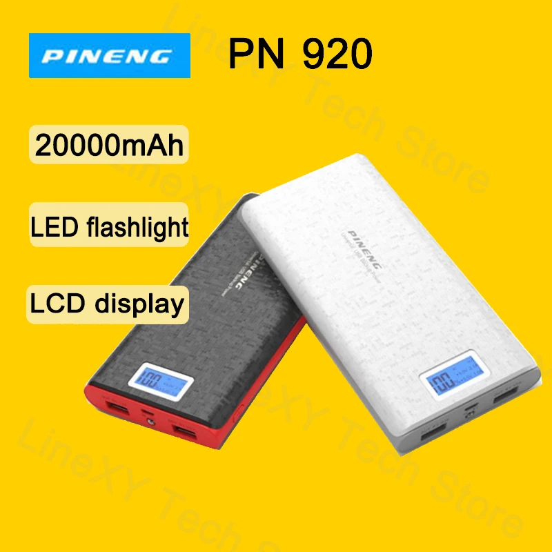 

HOT! PINENG Mobile Phone Power Bank portable power source/ Battery PN-920 20000mAh Dual USB Output Li-Polymer LED flashlight