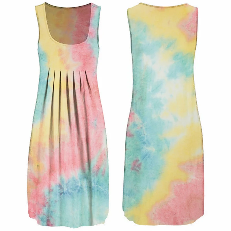 Sexy Sleeveless Woman Dress Print O-Neck Summer Dresses For Women 2020 Female Loose Casual Tie Dye Dresses Plus Size Vestidos