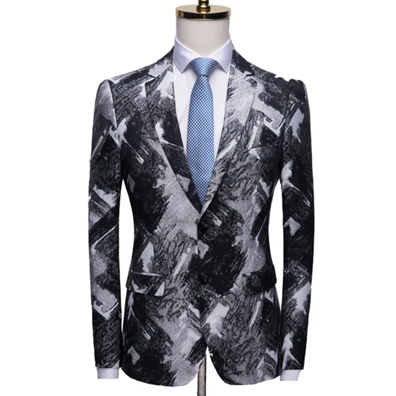 

Men's Suit High Quality Black Burgundy Print Vogue Casual Blazer Stage Signers Slim Fit Coat Jacket 5XL