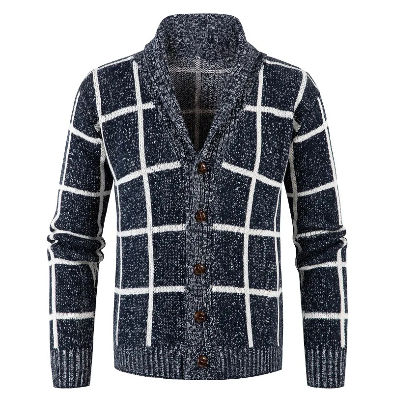

2021 Autumn Winter Men Sweaters Grid Slim Buttons Long Sleeve Warm Multicolor Handsome Simple All-match Fashion Casual Cardigan