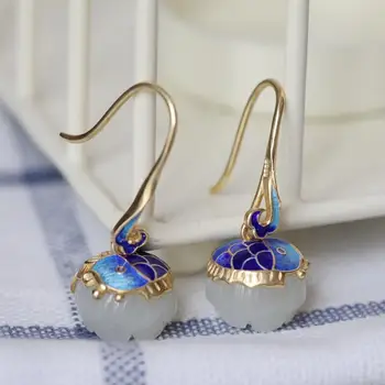 New silver jewelry natural Hetian white jade earrings enamel carp Chinese classical national style women charm brand jewelry
New silver jewelry natural Hetian white jade earrings enamel carp Chinese classical national style women charm brand jewelry