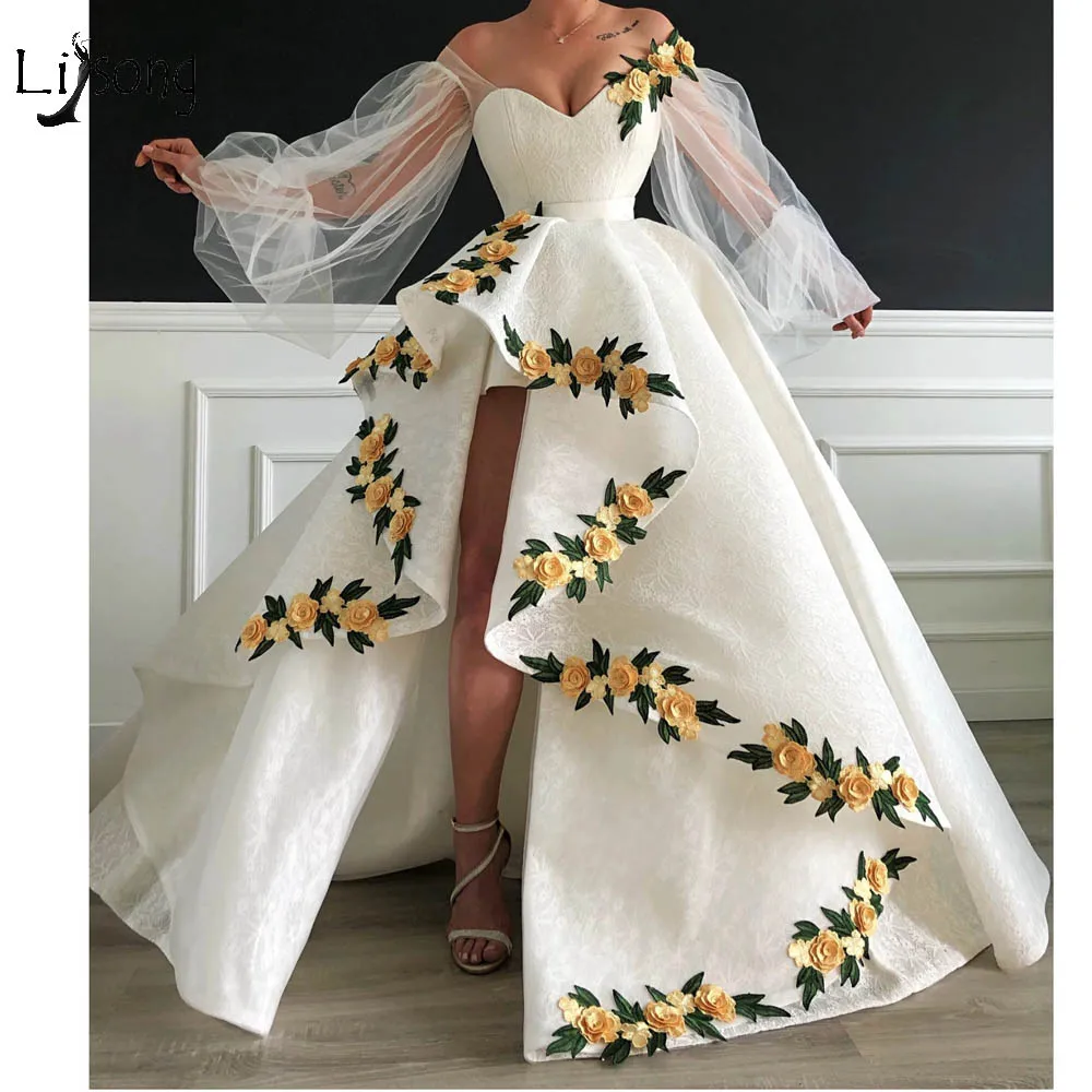 Pretty 3D Flower High Long Evening Dresses 2019 Puff See Thre Full Sleeves Long Prom Gowns Lace Formal Party Dresses
Pretty 3D Flower High Long Evening Dresses 2019 Puff See Thre Full Sleeves Long Prom Gowns Lace Formal Party Dresses
