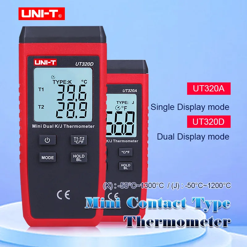 UNI-T UT320A UT320D Thermometer Thermocouple Mini Contact Type Dual Channel K/J Temperature Meter Backlight Data Keep Off Auto
UNI-T UT320A UT320D Thermometer Thermocouple Mini Contact Type Dual Channel K/J Temperature Meter Backlight Data Keep Off Auto