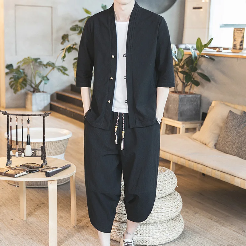 2020 Summer Chinese Style Linen Suit Men Two-Piece Ethnic Style Tang Suit Traditional Kung Fu Uniform Japanese Blouse Tops Pants
2020 Summer Chinese Style Linen Suit Men Two-Piece Ethnic Style Tang Suit Traditional Kung Fu Uniform Japanese Blouse Tops Pants