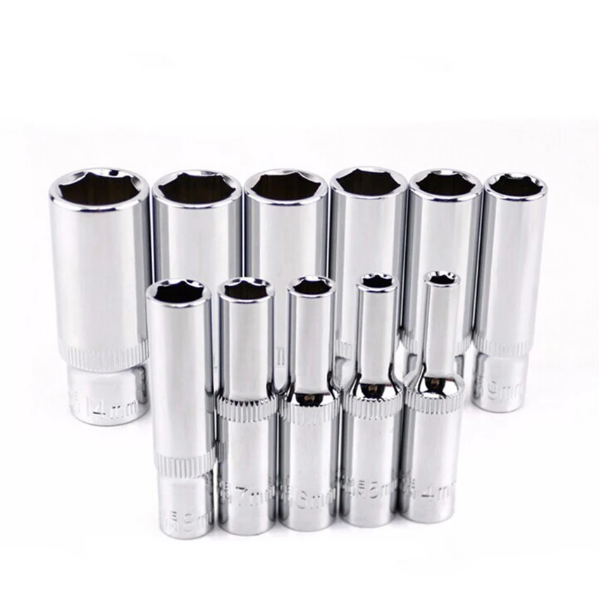 11PCS/Set 1/4-Inch Drive Socket Set, CR-V, 6-Point, 4mm-14 mm Drive Deep Impact Socket Adapter Long Sockets with Chrome Finish
11PCS/Set 1/4-Inch Drive Socket Set, CR-V, 6-Point, 4mm-14 mm Drive Deep Impact Socket Adapter Long Sockets with Chrome Finish