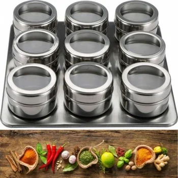 9pcs Stainless Steel Seasoning Boxes Magnetic Dustproof Visible Spice Can Seasoning Pot Outdoor Barbecue Cruet W/bracket plate
9pcs Stainless Steel Seasoning Boxes Magnetic Dustproof Visible Spice Can Seasoning Pot Outdoor Barbecue Cruet W/bracket plate