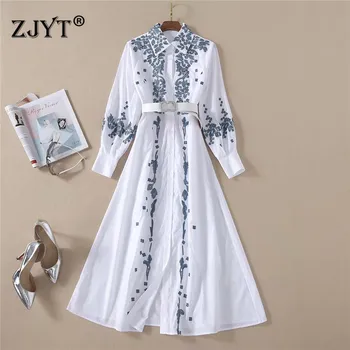 Runway Summer Dress 2020 Women Fashion Clothes Full Sleeve Turn Down Collar Floral Embroidery Long Cotton Shirt Dress White 
Runway Summer Dress 2020 Women Fashion Clothes Full Sleeve Turn Down Collar Floral Embroidery Long Cotton Shirt Dress White