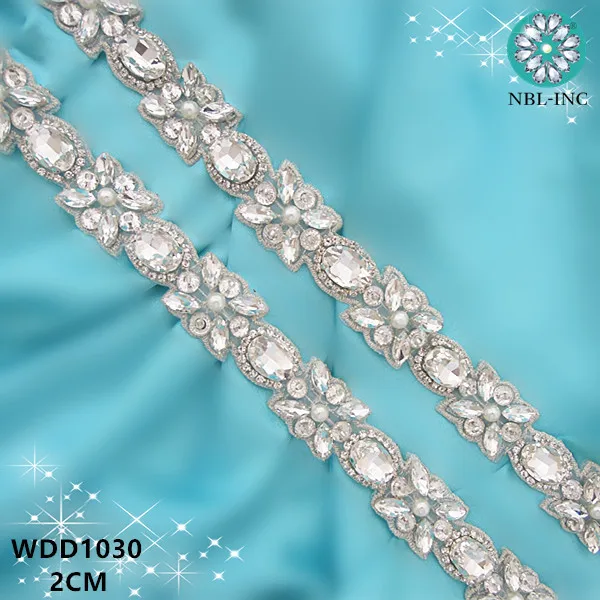 

(10 YARDS)Wholesale silver crystal glass rhinestone applique trim bridal beaded trim iron on for wedding dress WDD1030