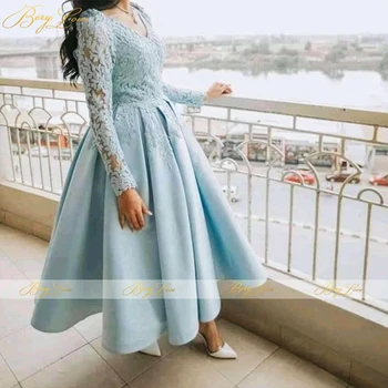 Bridal Lace Long Sleeves Prom Dresses 2020 Blue Long Plus Size A-Line V-Neck Satin Women Formal Party Gown Vestidos de fiesta 
Bridal Lace Long Sleeves Prom Dresses 2020 Blue Long Plus Size A-Line V-Neck Satin Women Formal Party Gown Vestidos de fiesta