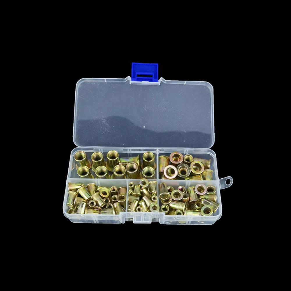 

100Pcs/Box M3 M4 M5 M8 M10 M12 Color Zinc Plated Rivet Nuts Metric And Inch Combination Riveting Vertical Grain Nut Set