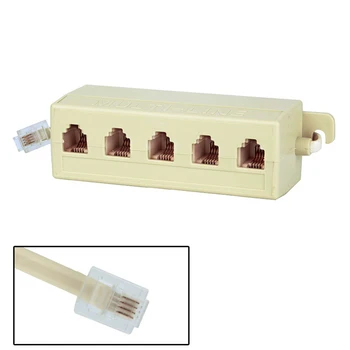 Beige Female Socket Adapter Durable RJ11 6P4C Outlet Practical 5 Ports Office Male Plug Home Modular Phone Line Splitter 
Beige Female Socket Adapter Durable RJ11 6P4C Outlet Practical 5 Ports Office Male Plug Home Modular Phone Line Splitter