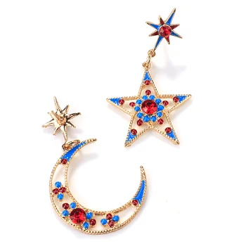 

AENSOA Newest Shiny Crystal Star Moon Drop Earring Charming Multicolor Statement Earrings for Women 2019 Fashion Jewelry brincos