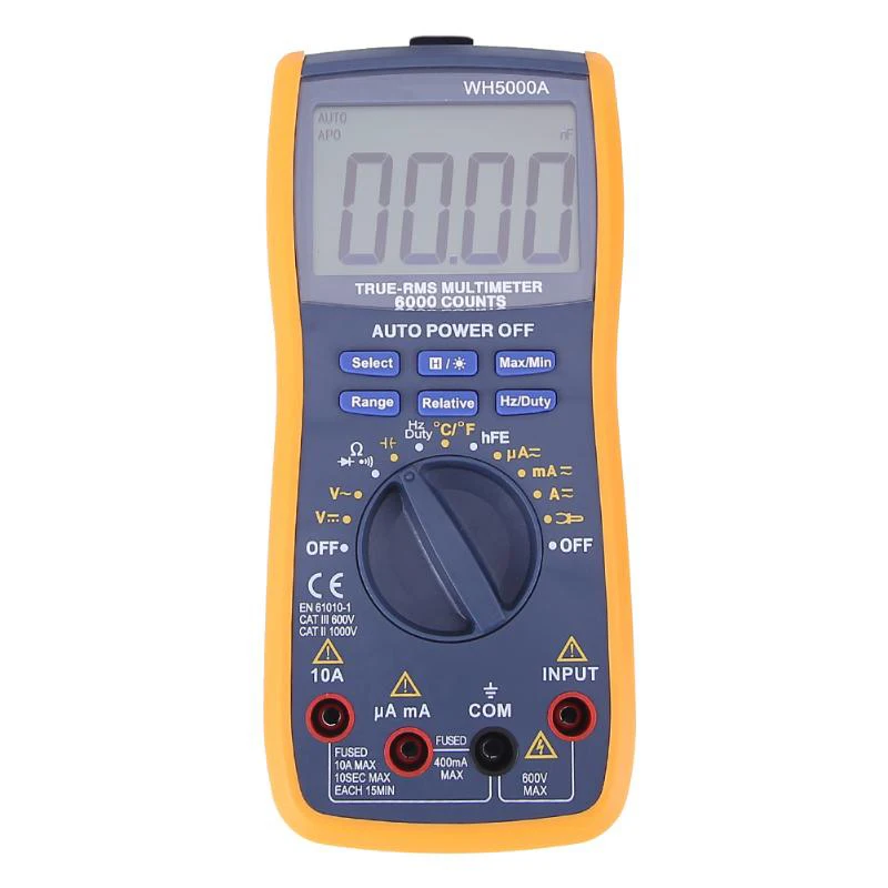 WH5000A Magnet Digital Multimeter 5999 Counts Auto Range with Backlight Magnet Hang AC DC Ammeter Voltmeter Ohm Tester Meter 
WH5000A Magnet Digital Multimeter 5999 Counts Auto Range with Backlight Magnet Hang AC DC Ammeter Voltmeter Ohm Tester Meter