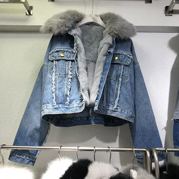 Winter Warm fox fur Coat Natural Fur Collar + Detachable Real Rabbit Hair Liner Denim fur Jacket Female retro Fur Outerwear F12 
Winter Warm fox fur Coat Natural Fur Collar + Detachable Real Rabbit Hair Liner Denim fur Jacket Female retro Fur Outerwear F12