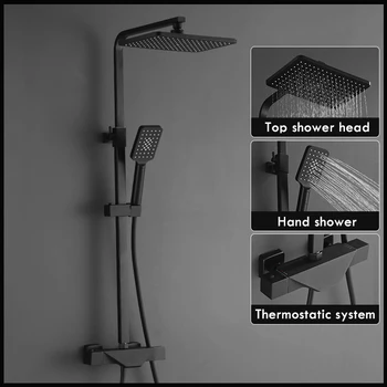 Bathroom Constant Temperatur Mixer Shower System Multifunction Rainfall Shower Head Matte Black Shower Faucet WaterFall Design 
Bathroom Constant Temperatur Mixer Shower System Multifunction Rainfall Shower Head Matte Black Shower Faucet WaterFall Design