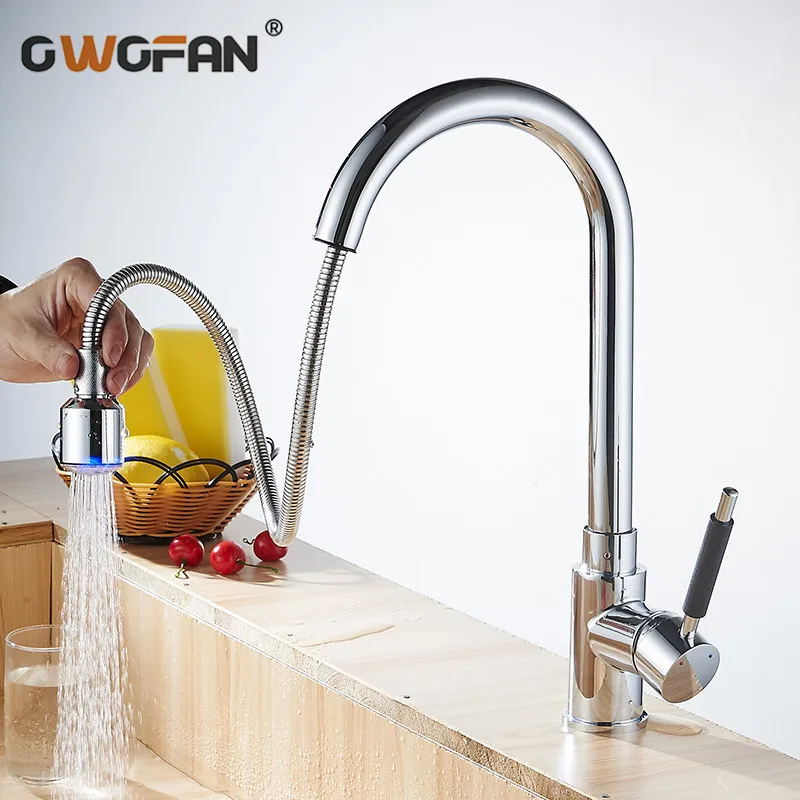 Kitchen Faucets Pull Out High Arch Taps Single Lever Dual Spray Nozzle Crane 360 Degree Swivel Tap Accessories YC-CL3011 | Обустройство