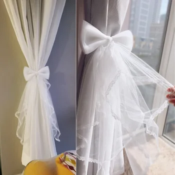 

Sheer Gauze Window Curtain Strap Tying Buckle White Lace Bow-knot Clip Belt Tied Creative Headwear home Party Decoration ZM818